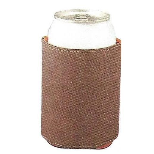 Dark Brown Leatherette Beverage Holder, custom koozie with logo imprint 1