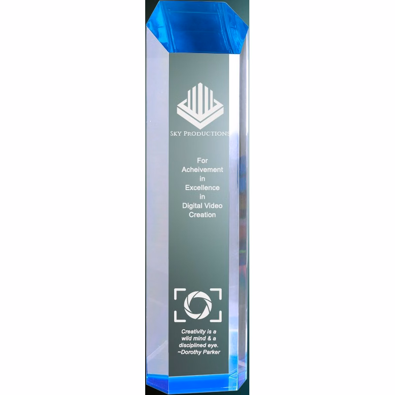 3" x 12" Blue Tower Acrylic Award