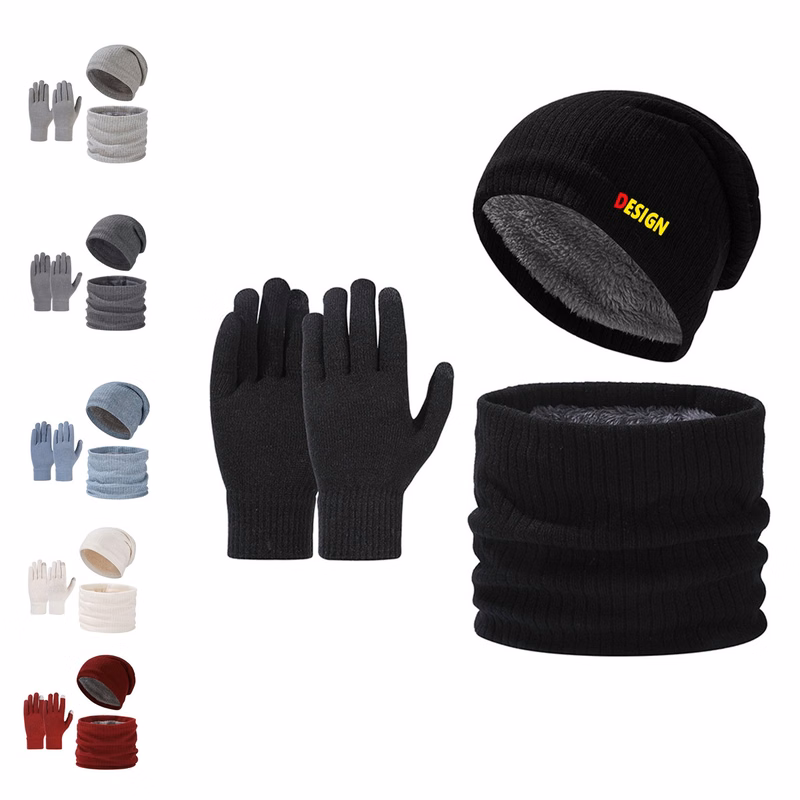 Unisex Winter Warm Knit Hat Scarf Gloves Set