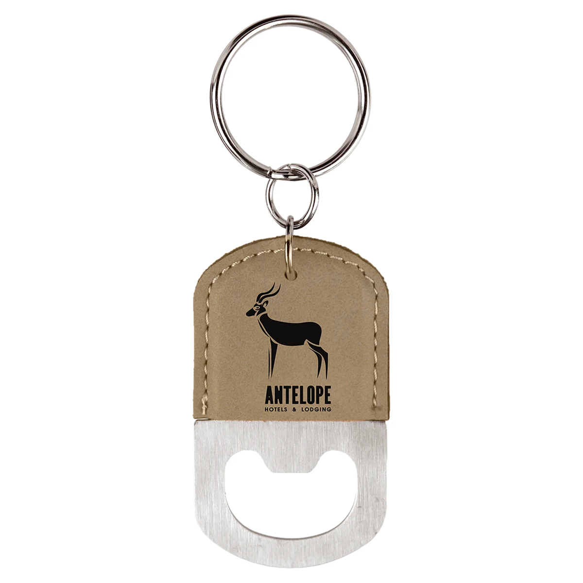 Branded Oval Leatherette Bottle Opener Keychain Laser Engraved 1