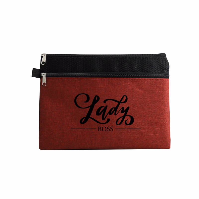 Dual Zipper Compartment Pen Loop Pouch