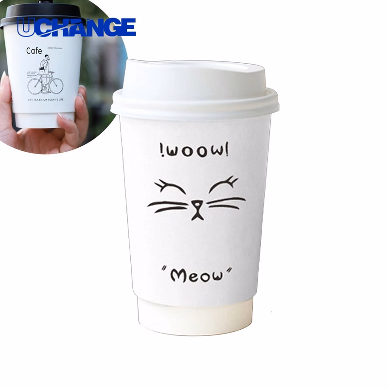 Double-Walled Paper Coffee Cup Container with Lid (12 Oz)