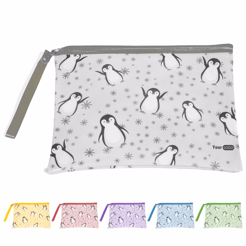 Polyester Charming Penguin Print Zipper Pouch