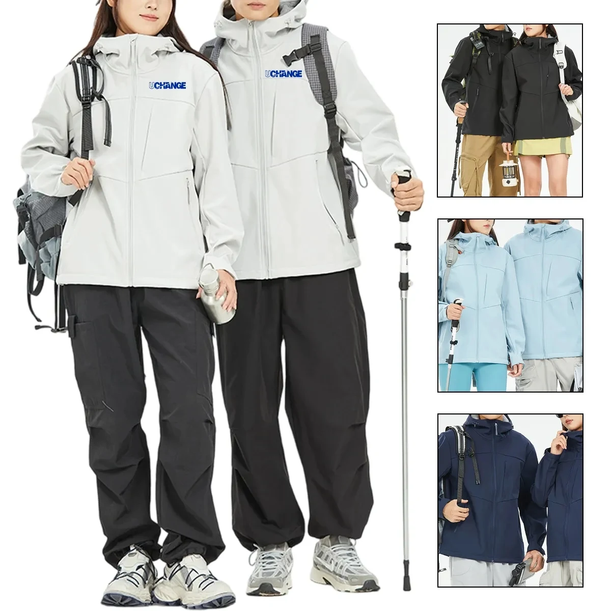 Unisex Soft Shell Hooded Jacket Water Resistant 1