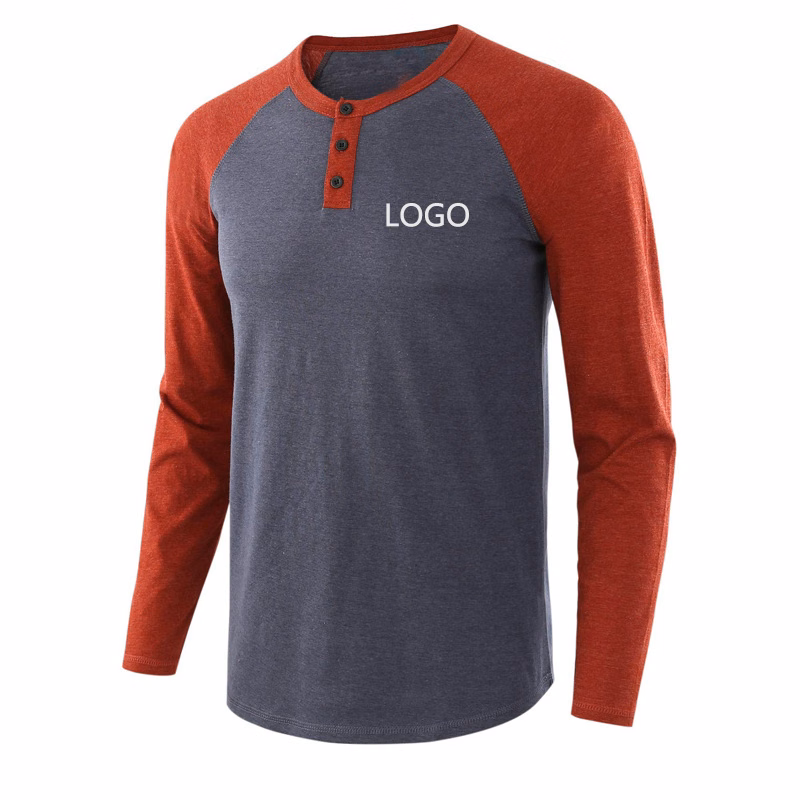 Mens Henley Long Sleeve T-Shirt Cotton Casual Shirt