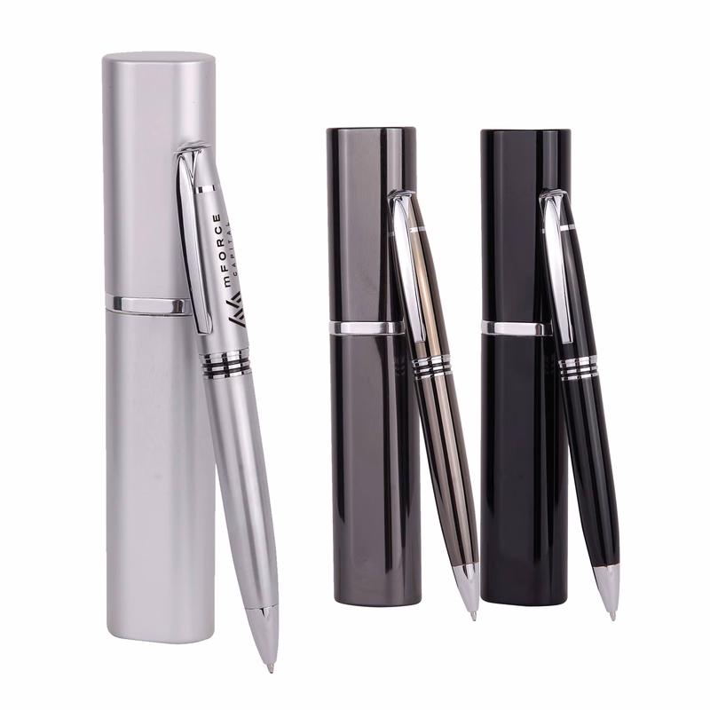 Twist Metal Ballpoint Pen w/Matching Case Set