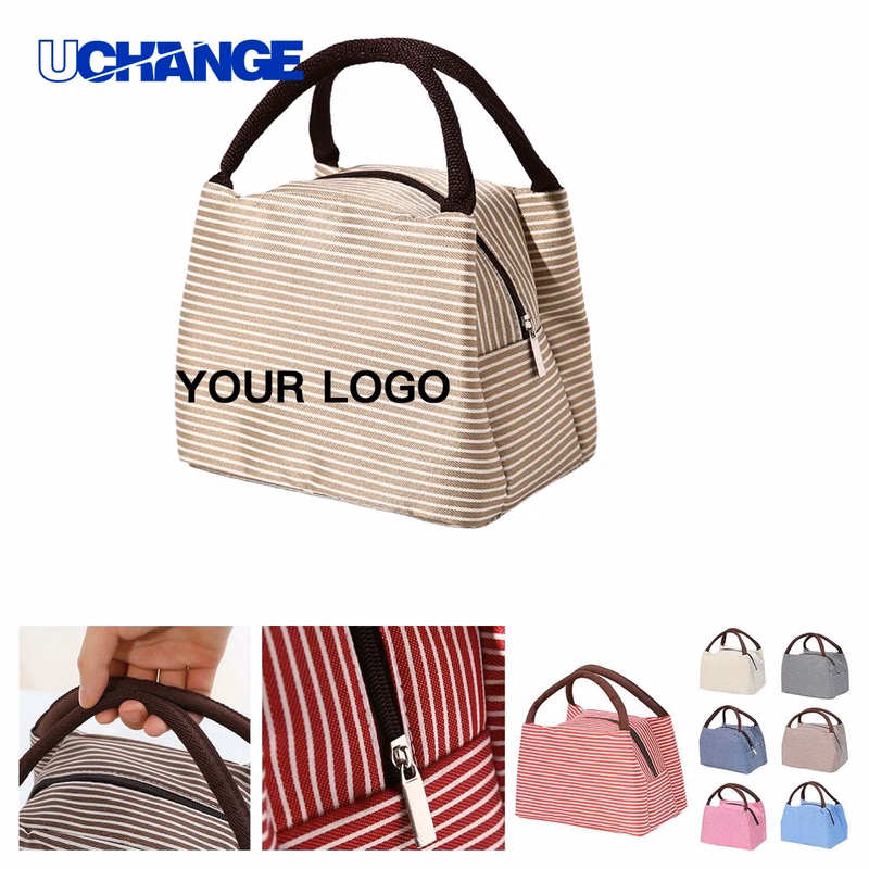 Striped Lunch Carrier Bag with Carry Handles