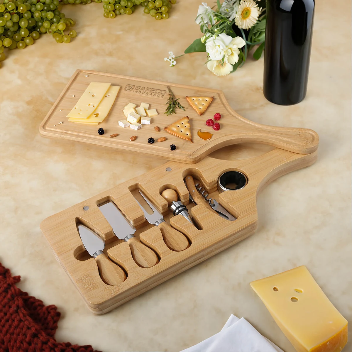 7 Piece Bamboo Wine & Cheese Cutting Board Set 1