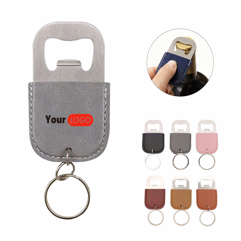 Stainless Steel Leather Bottle Opener Keychain