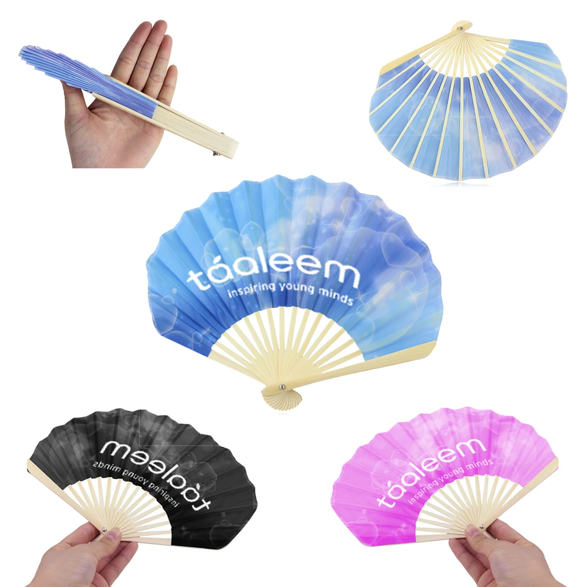 Bamboo Summer Folding Hand Fan - Satin Cloth 1