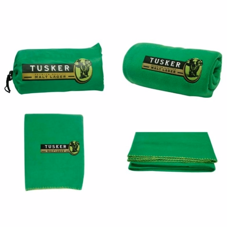 Polar Fleece Caming Outdoor Blanket with Drawstring Pouch
