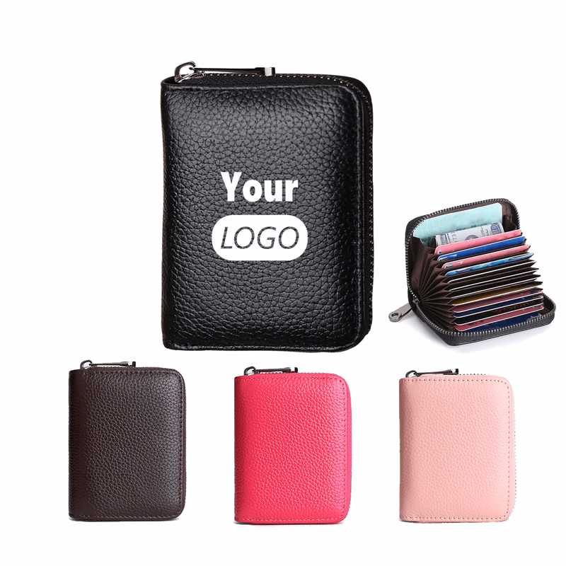 Genuine Leather Zipper Card Holder Wallet