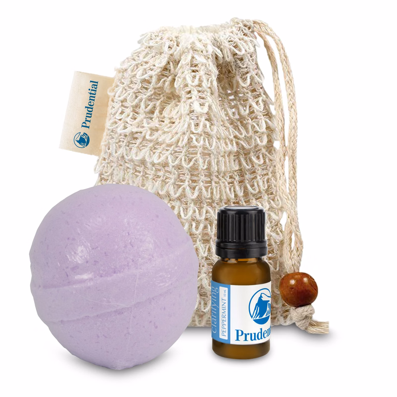 Loofah Bag with Bath Bomb and Essential Oil