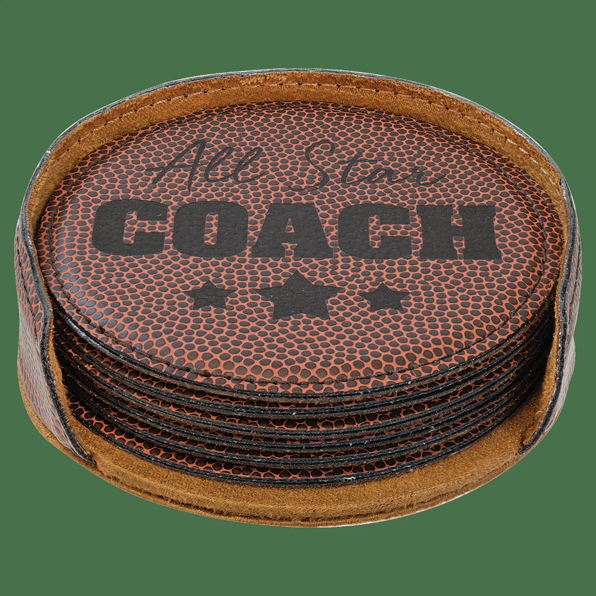 4" Football Round Leatherette 6-Coaster Set 1