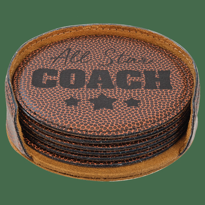 4" Football Round Leatherette 6-Coaster Set