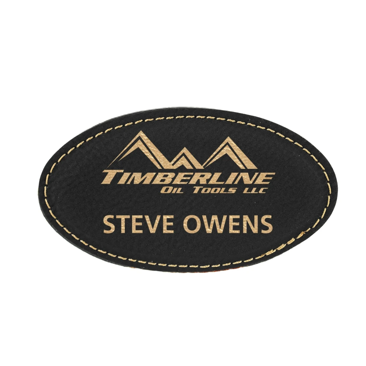 Laser Engraved Stitched Leatherette Badge w/ Magnetic Back (1.75"X3.25") Oval 1
