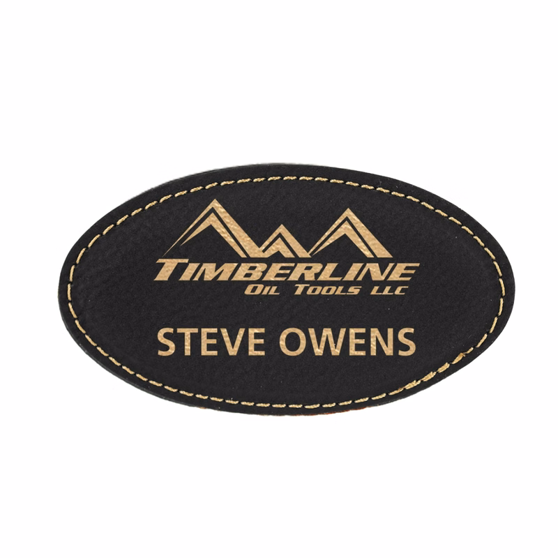 Laser Engraved Stitched Leatherette Badge w/ Magnetic Back (1.75"X3.25") Oval