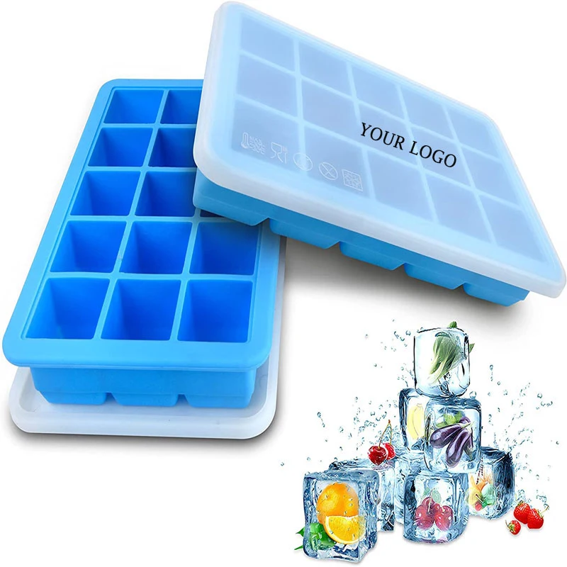 15 Ice Cube Molds Silicone Ice Tray w/Lid 1