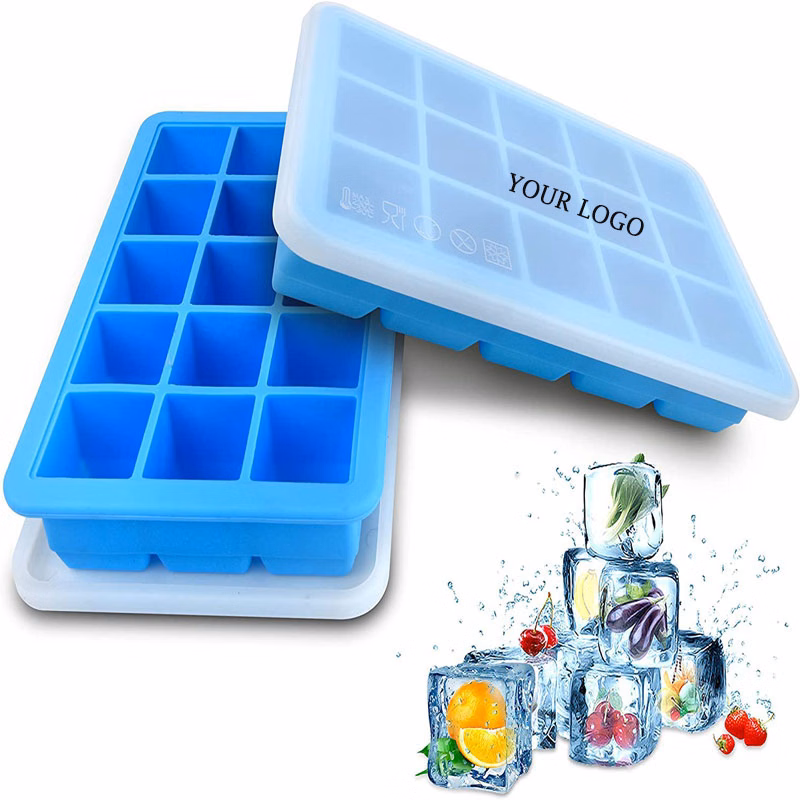 15 Ice Cube Molds Silicone Ice Tray w/Lid