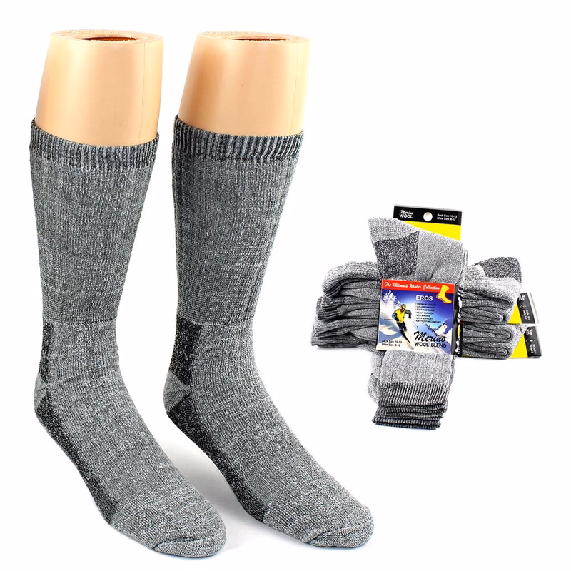 Men's Thermal Sport Socks - Gray Merino Wool 2-Pack Size 10-13