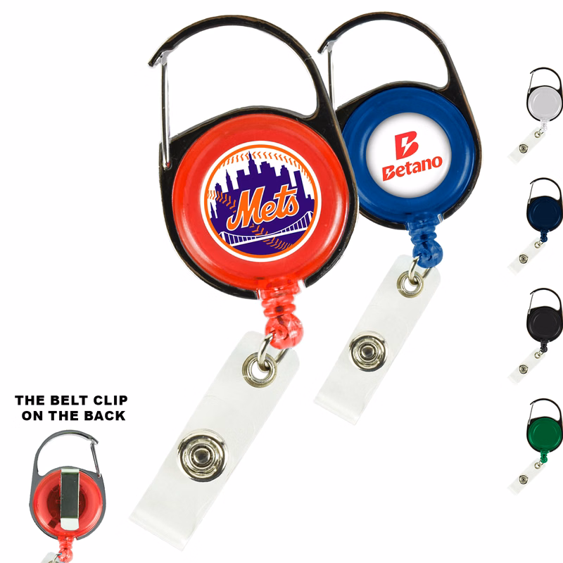 Transparent Retractable Carabiner Badge Reel w/ Belt Clip