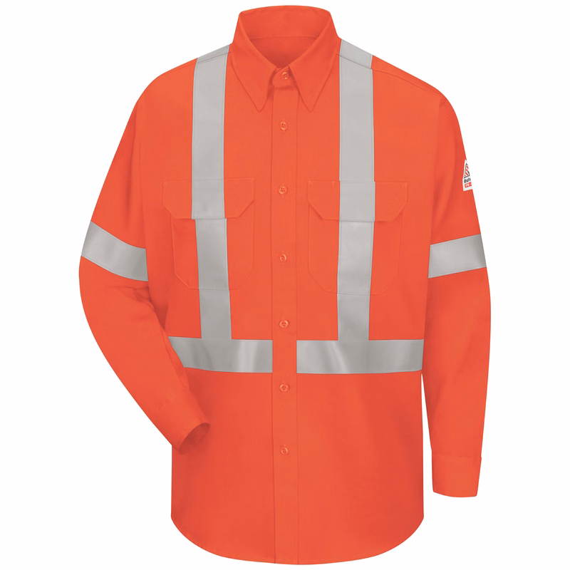 Bulwark® Men's Lightweight FR Enhanced Visibility Uniform Shirt with Reflective Trim