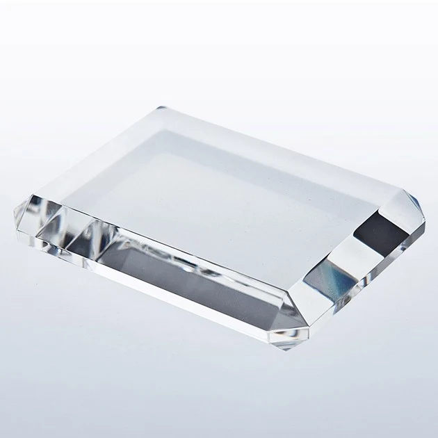 Rectangle Beveled Optic Crystal Paperweight - Sand Blast Etch 1