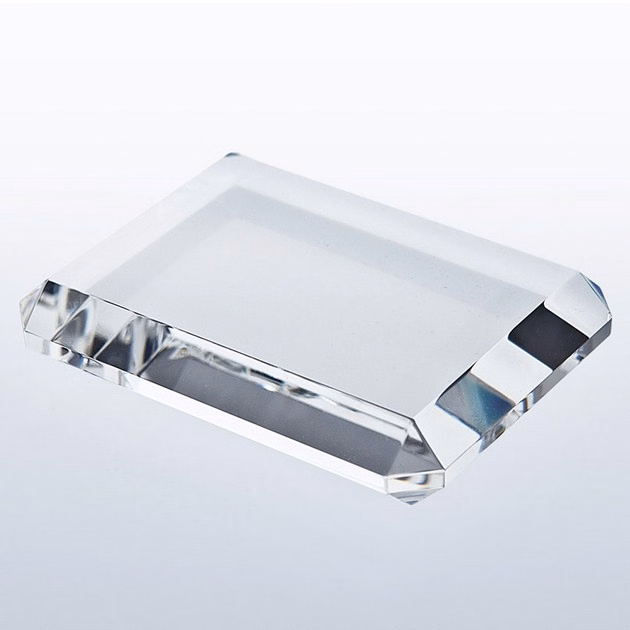 Rectangle Beveled Optic Crystal Paperweight - Sand Blast Etch