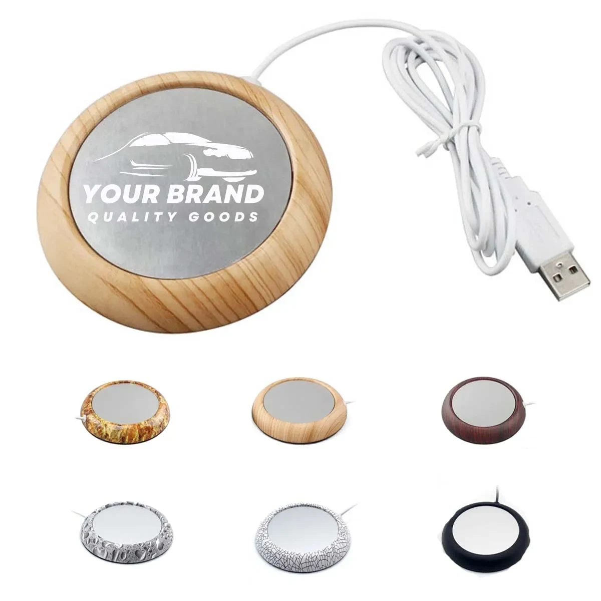 USB Cup Mug Warmer Wood & Metal Home Office Heater Coaster 1