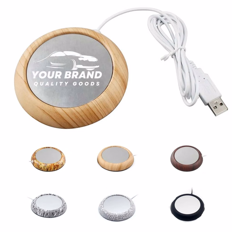 USB Cup Mug Warmer Wood & Metal Home Office Heater Coaster