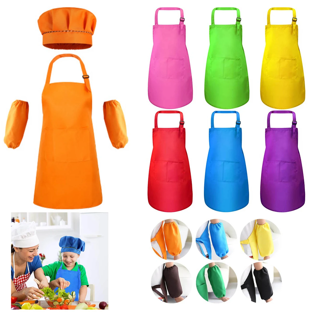 Kids Painting Children's Apron Sleeve Hat Set 1