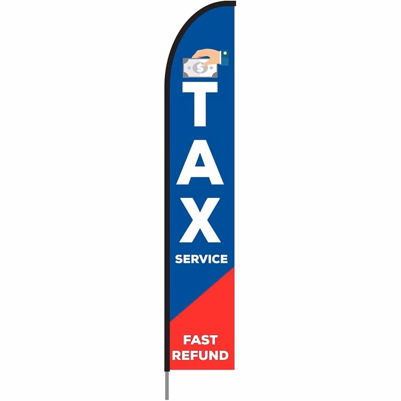Tax Service Sign - Feather Flag Swooper Banner Pole Kit Outdoor Business Advertising Display, 15ft