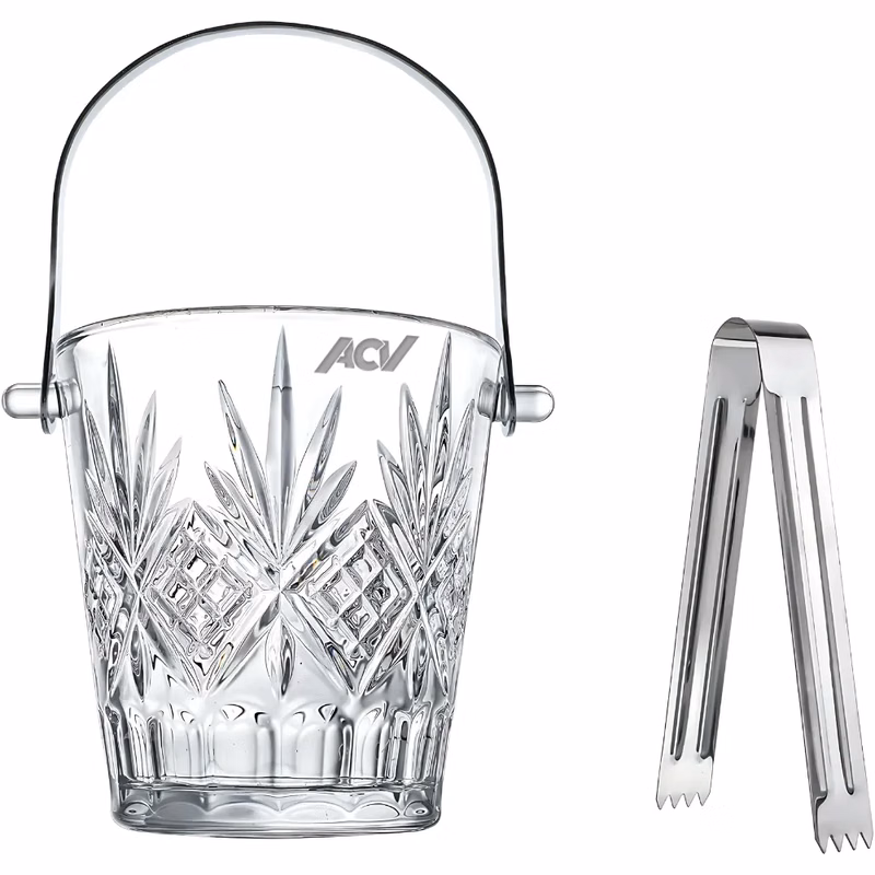 1L Mini Crystal Glass Ice Bucket with Handle and Tong