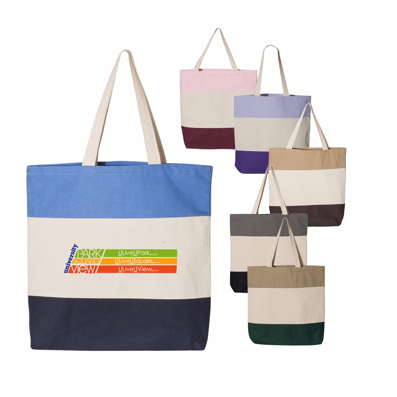 12 oz. 100% Heavy Canvas Webbed Handles Tri-Color Tote Bag