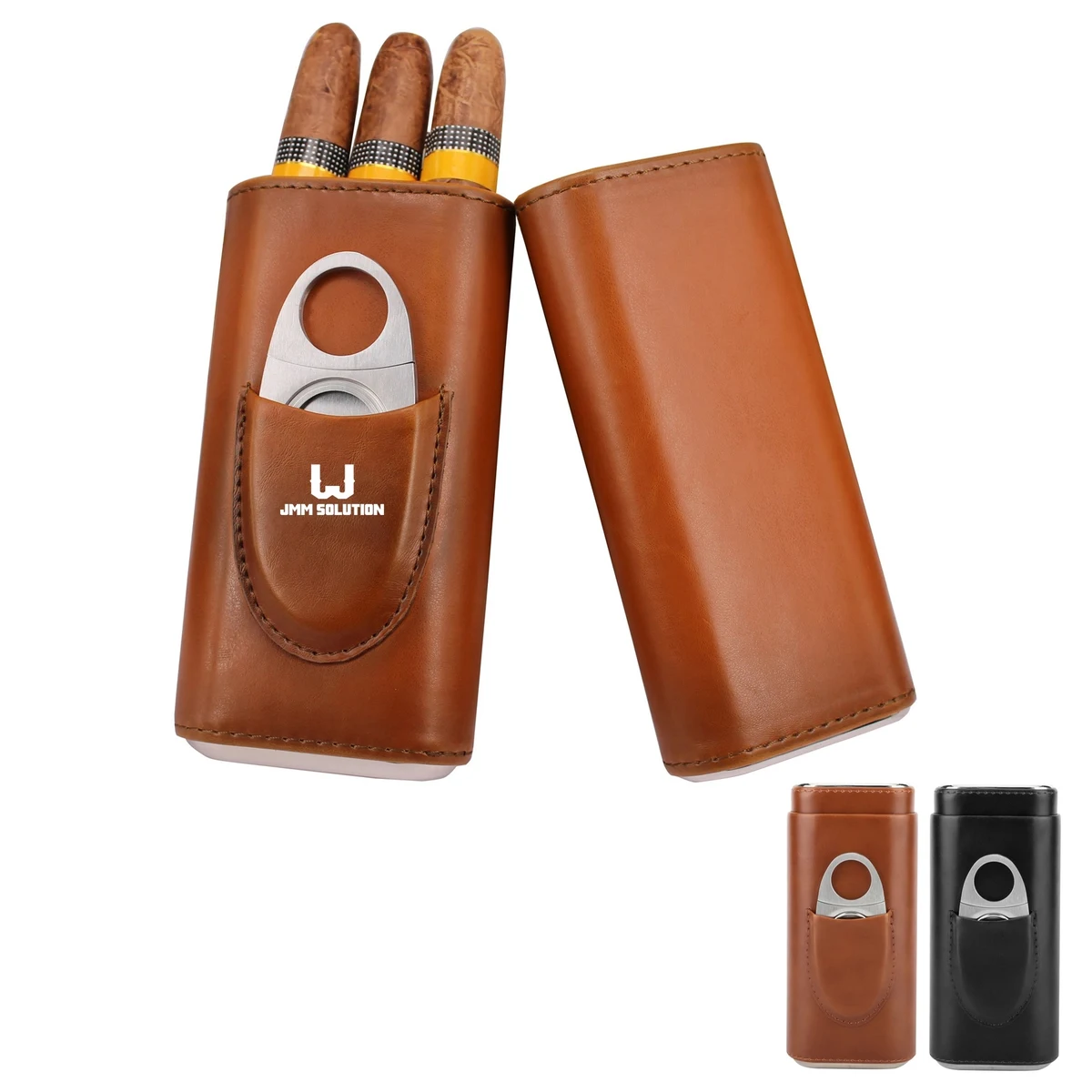 3- Finger Brown Leather Cigar Case with Cutter 1