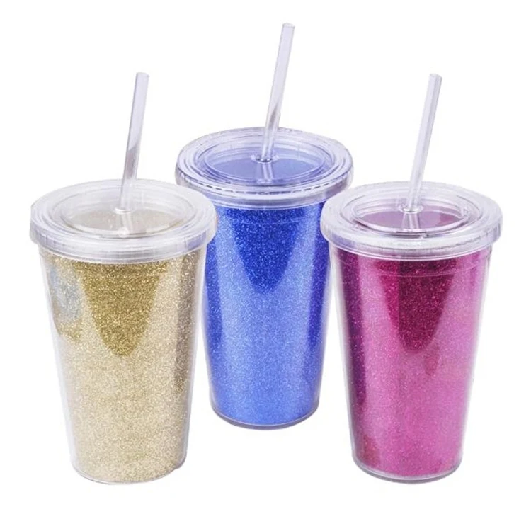 16 oz Double Walled Glitter Cup With Snap-On Lid 1