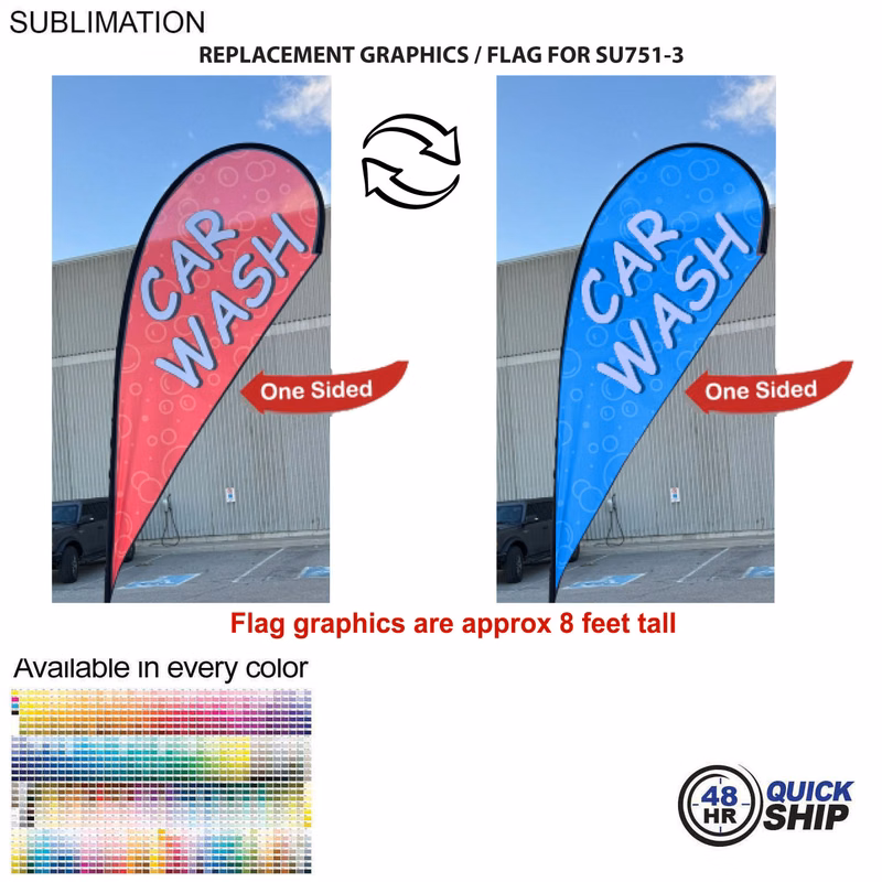 48 Hr Quick Ship - Replacement Flag for 12' Medium Tear Drop Flag Kit, Full Color Graphics One Side