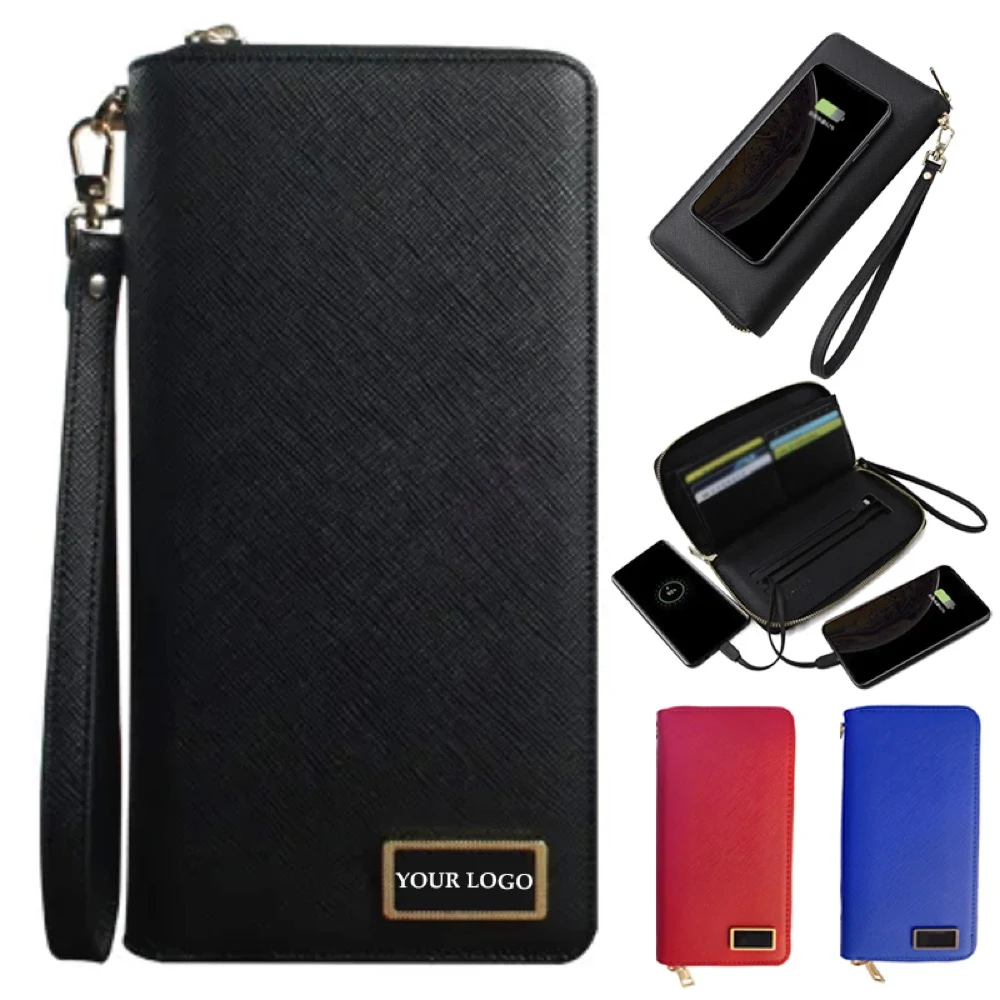 Leather Mens Wallet with Wireless Charger Power Bank 1