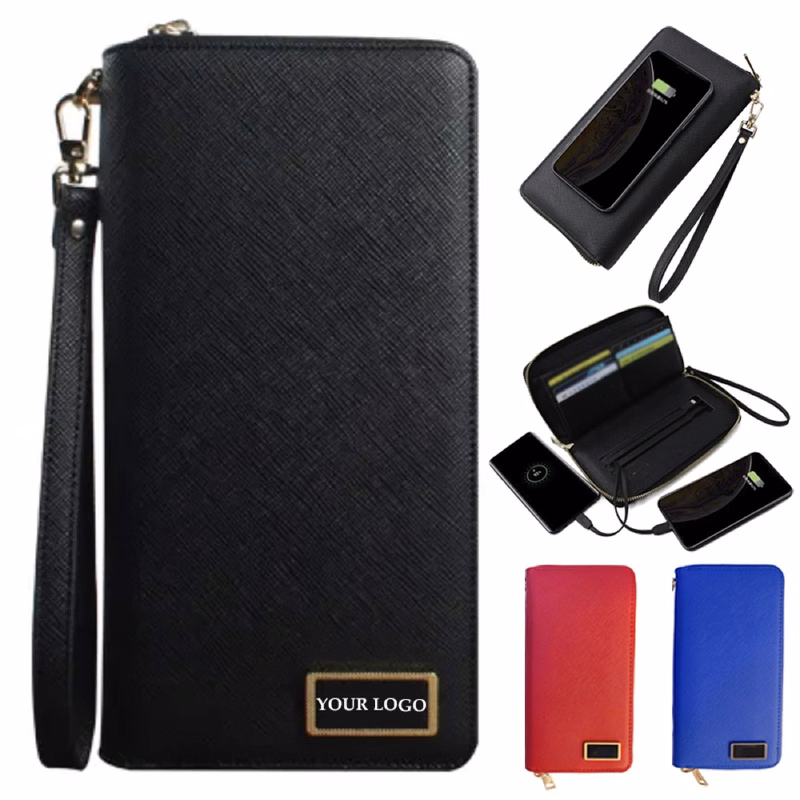 Leather Mens Wallet with Wireless Charger Power Bank