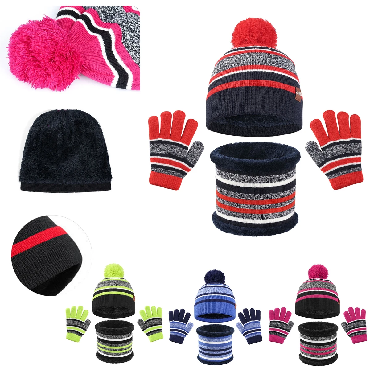 Children's Knitted Gloves Hat Scarf 3 Piece Set 1