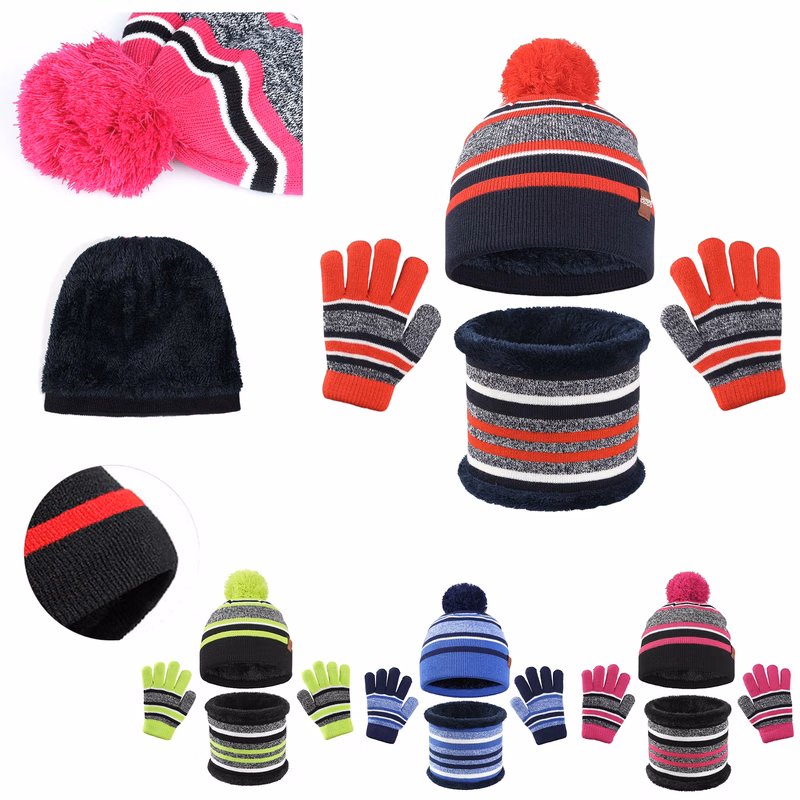 Children's Knitted Gloves Hat Scarf 3 Piece Set