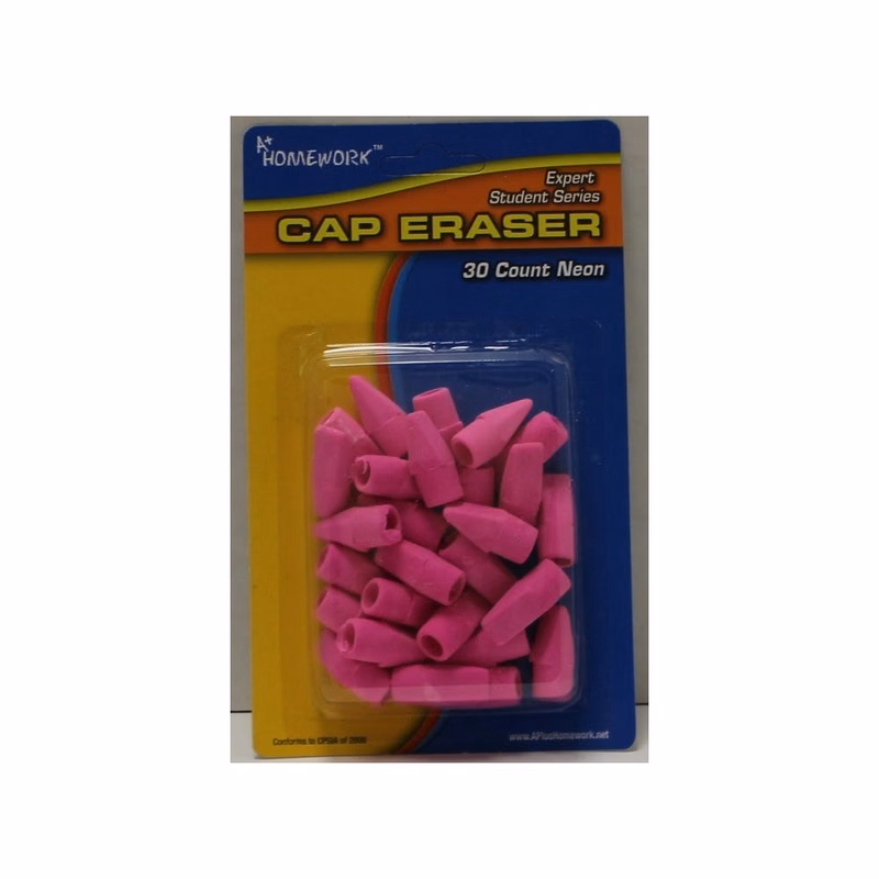 Pencil Cap Erasers - 30 Count Neon Pink