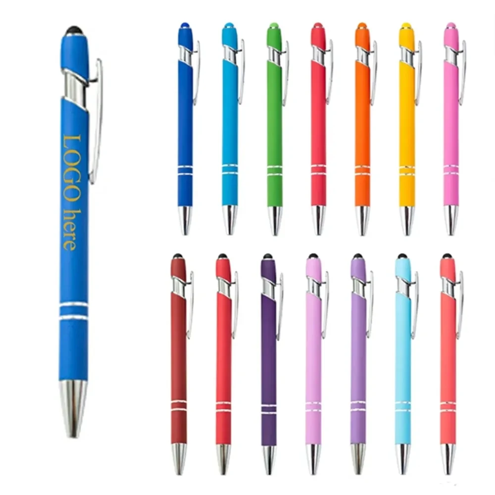 Soft Touch Metal Ballpoint Pen With Color Stylus Tip 1