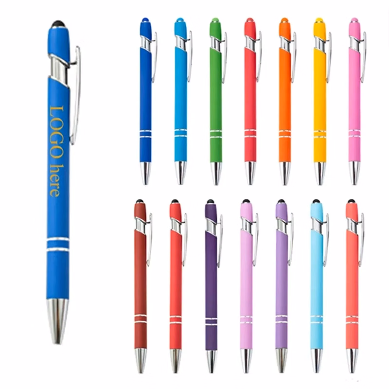 Soft Touch Metal Ballpoint Pen With Color Stylus Tip