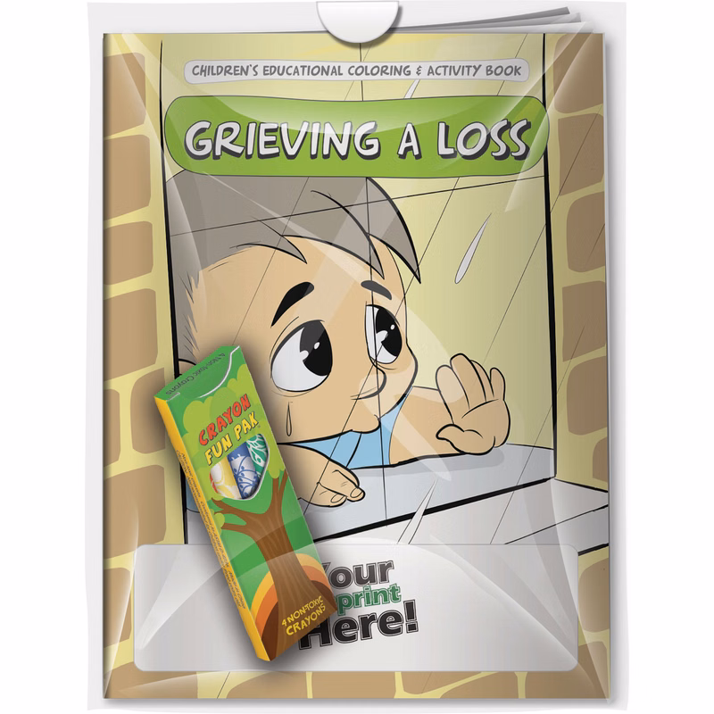 Combo Pack - CB1096 Coloring Book & 4-Pack of Crayons (Imprinted) in a Poly Bag