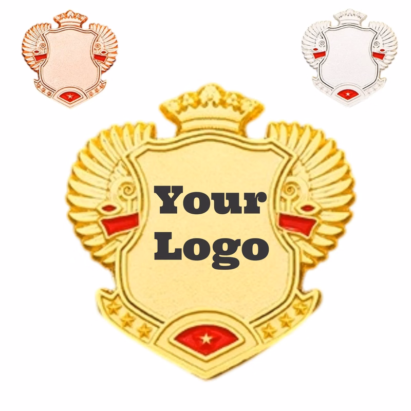 Gold Plated Badge with Crown and Wings Ideal for Branding