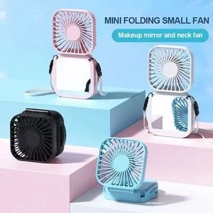 Mini Makeup Mirror Folding Handheld Fan 1