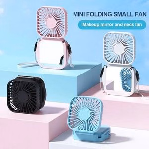Mini Makeup Mirror Folding Handheld Fan