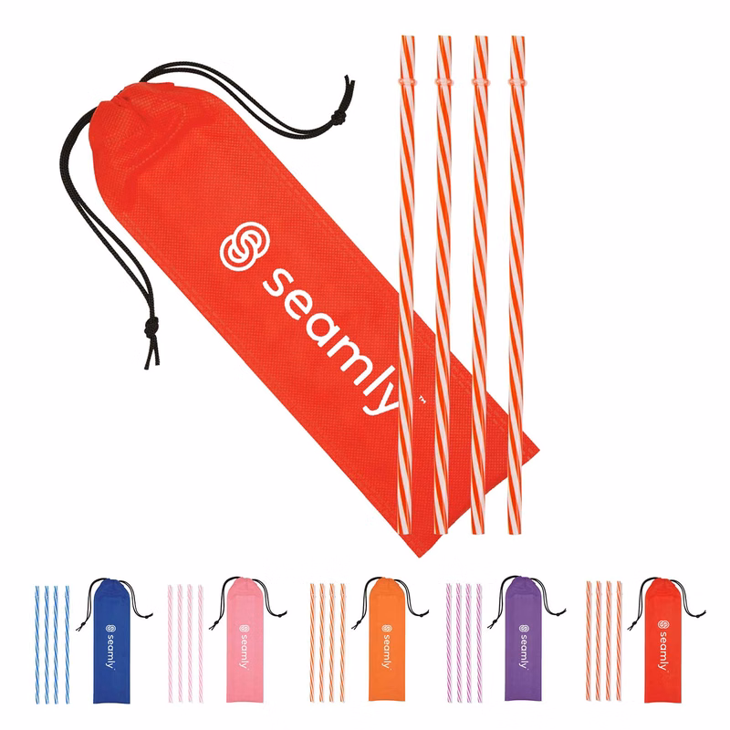 Reusable PP Straw in Drawstring Pouch