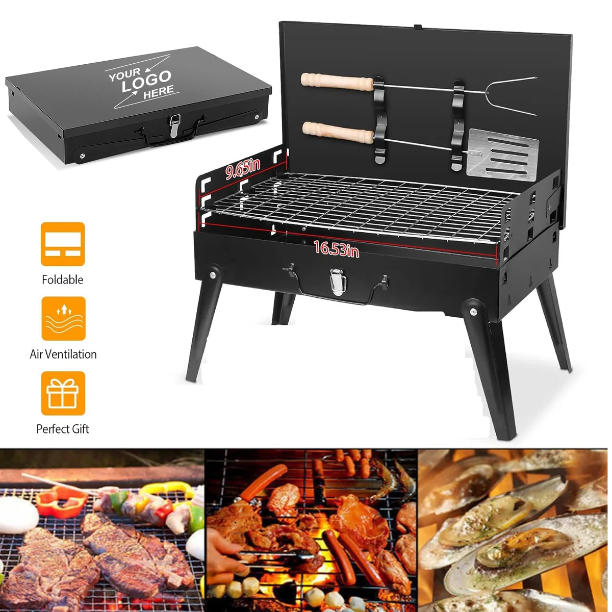 Portable Folding Camping Grill with BBQ Accessories 1